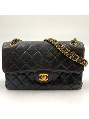 Chanel Double Face Quilted Lambskin Black Chain Shoulder Bag Silver